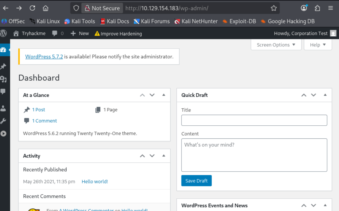 Dashboard de WordPress